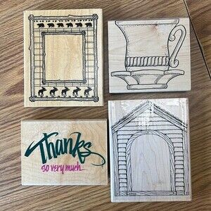 Crafting rubber stamps on wood bases 4 pieces